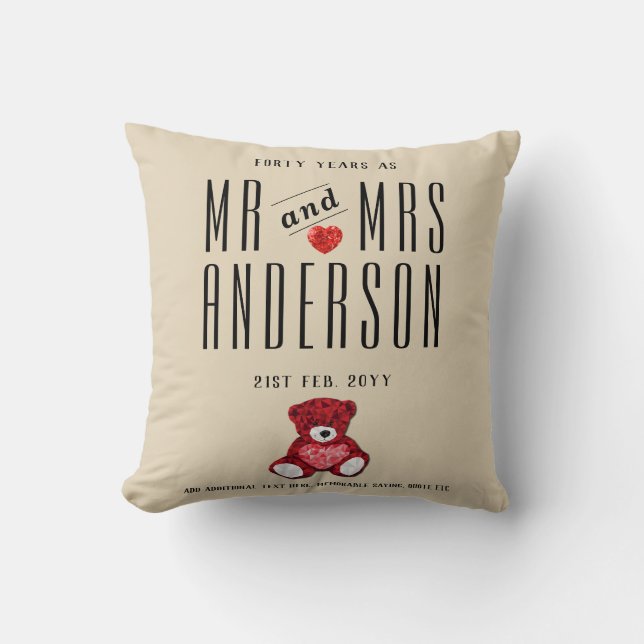 40th RUBY Wedding Anniversary Gift Personalised Cushion (Front)