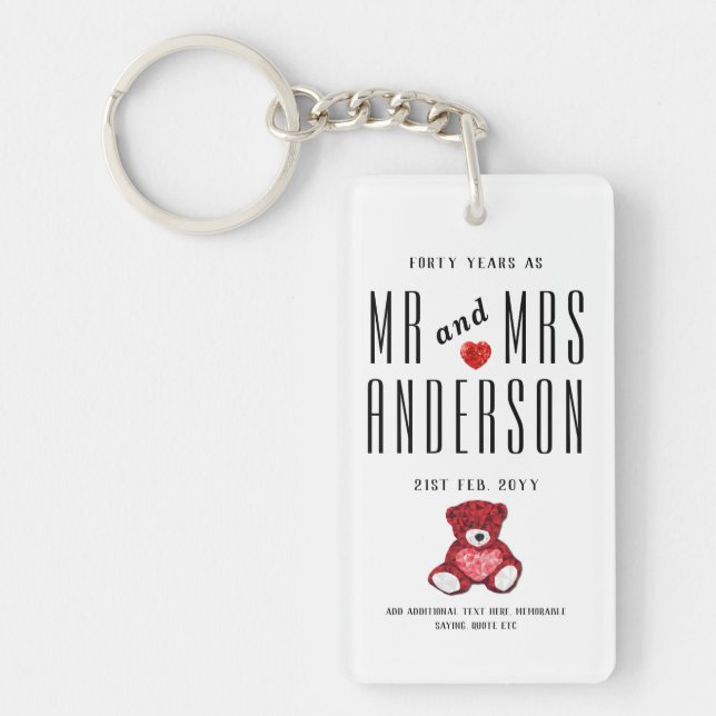 40th RUBY Wedding Anniversary Gift Personalised Key Ring (Front)