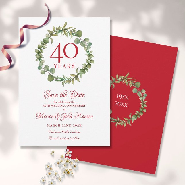 40th Ruby Wedding Anniversary Greenery Garland Save The Date (Creator Uploaded)