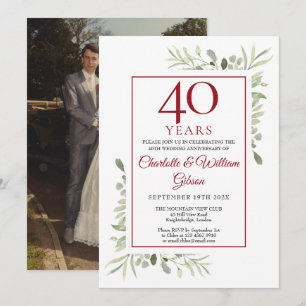 40th Ruby Wedding Anniversary Greenery Photo Invitation