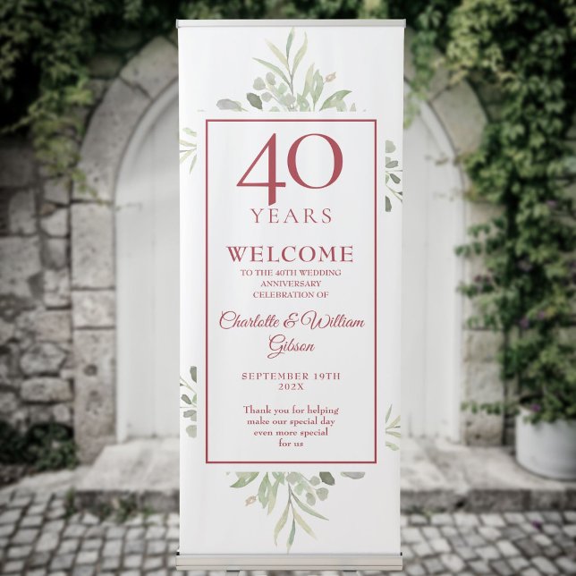 40th Ruby Wedding Anniversary Greenery Welcome Retractable Banner (40th Ruby Wedding Anniversary Greenery Welcome Retractable Banner)