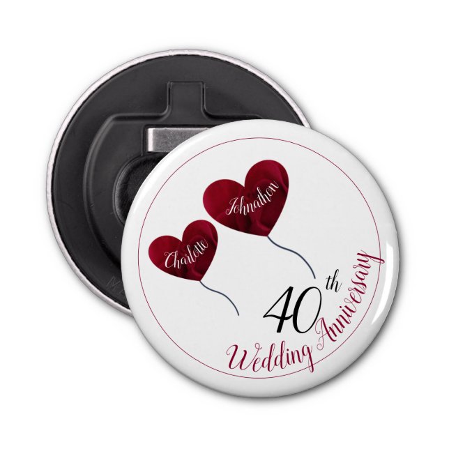 40th Ruby wedding anniversary heart husband & wife Bottle Opener (Front)