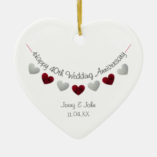 40th ruby wedding anniversary heart ornament