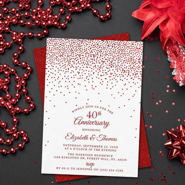 40th Ruby Wedding Anniversary Invitation | Zazzle