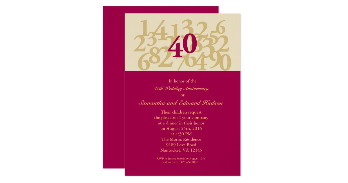 40th Ruby  Wedding  Anniversary  Invitation  Zazzle co uk 