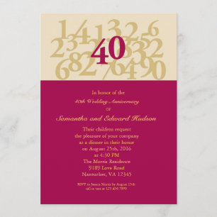40th Ruby Wedding Anniversary Invitation