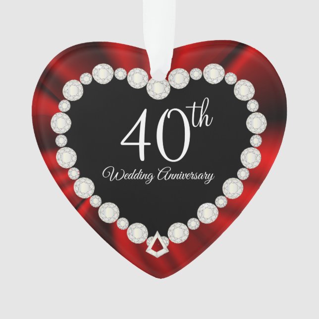 40th Ruby Wedding Anniversary Keepsake Design Ornament (Front)