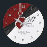 40th Ruby Wedding Anniversary Keepsake on White Large Clock<br><div class="desc">⭐⭐⭐⭐⭐ 5 Star Review. 🥇AN ORIGINAL COPYRIGHT ART DESIGN by Donna Siegrist ONLY AVAILABLE ON ZAZZLE!. Personalise Clock. 40th, 52nd or 80th Ruby Wedding Anniversary Keepsake or years of service ready for you to personalise. ✔NOTE: ONLY CHANGE THE TEMPLATE AREAS NEEDED! 😀 If needed, you can remove the text and...</div>