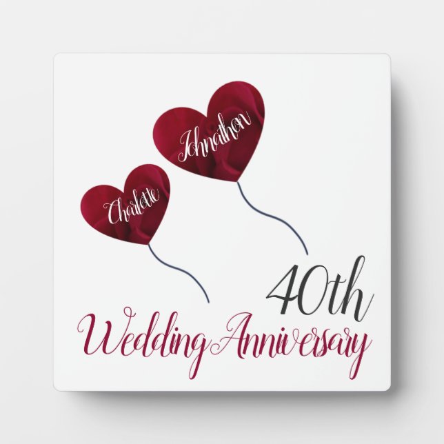 40th Ruby wedding anniversary keepsake Plaque (Front)