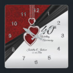 40th Ruby Wedding Anniversary Keepsake Square Wall Clock<br><div class="desc">⭐⭐⭐⭐⭐ 5 Star Review Personalise Clock. 🥇AN ORIGINAL COPYRIGHT ART DESIGN by Donna Siegrist ONLY AVAILABLE ON ZAZZLE! 40th, 52nd or 80th Ruby Wedding Anniversary Keepsake ready for you to personalise. This design works well for other events or occasions such as a birthday, wedding, years of service... or you can...</div>