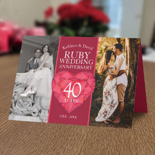 40th ruby wedding anniversary now then photo card