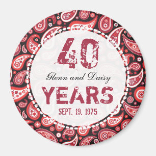 40th Ruby Wedding Anniversary Paisley Pattern Magnet