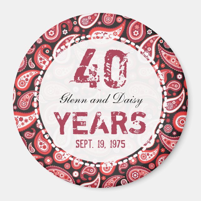40th Ruby Wedding Anniversary Paisley Pattern Magnet (Front)
