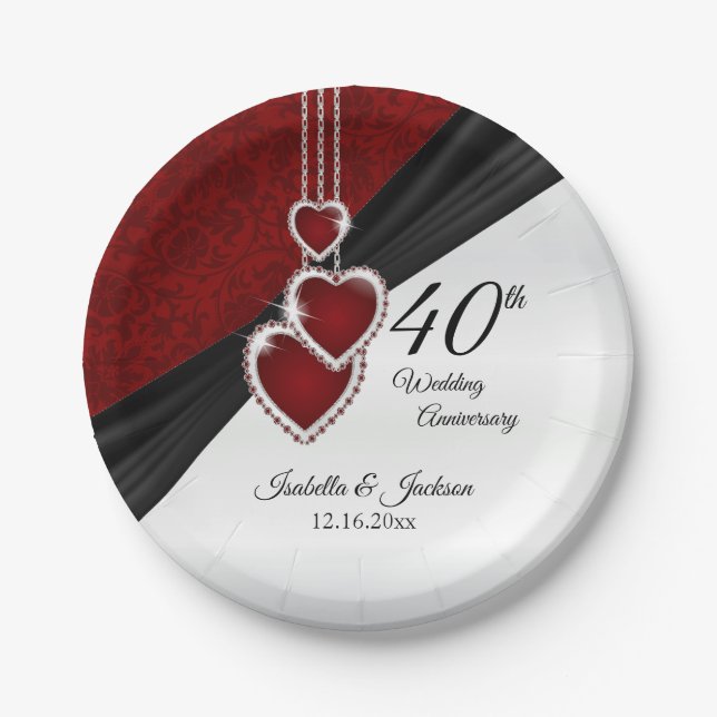 40th Ruby Wedding Anniversary Paper Plate (Front)