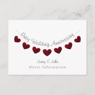 40th Ruby Wedding anniversary party/ guest details Enclosure Card