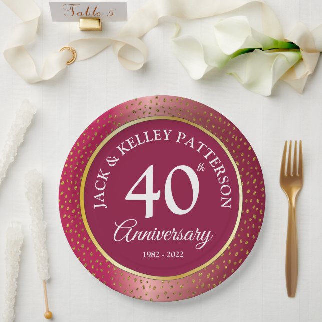 40th Ruby Wedding Anniversary Party Tableware Paper Plate (Wedding)