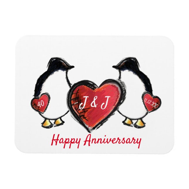 40th ruby wedding anniversary penguin magnet (Horizontal)