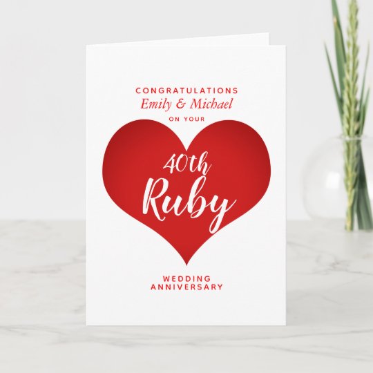 40th RUBY  Wedding  Anniversary  personalised Card  Zazzle co uk 