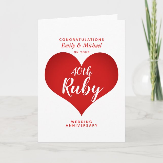 40th RUBY Wedding Anniversary personalised Card (Front)
