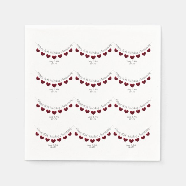 40th Ruby Wedding Anniversary personalised napkins (Front)