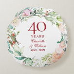 40th Ruby Wedding Anniversary Photo Country Floral Round Cushion<br><div class="desc">Featuring a delicate watercolour floral garland,  this chic botanical 40th wedding anniversary keepsake pillow can be personalised with your special anniversary information in elegant ruby red text and your photo on the reverse. Designed by Thisisnotme©</div>