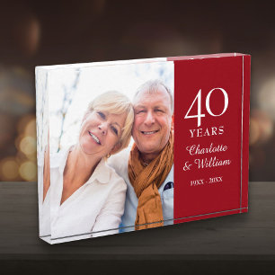 40th Ruby Wedding Anniversary Photo Elegant Block