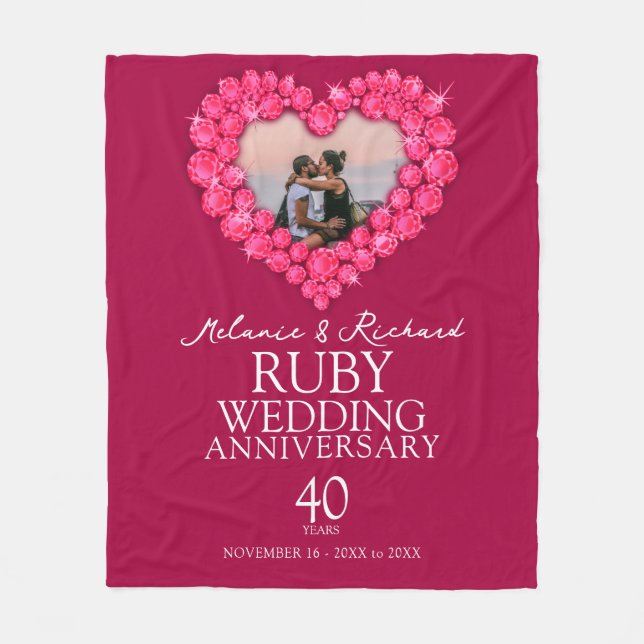 40th Ruby Wedding Anniversary photo heart Fleece Blanket (Front)