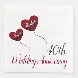 40th Ruby Wedding Anniversary red balloon Napkin