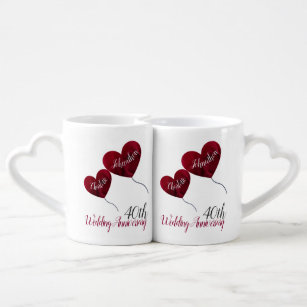 40th Ruby wedding anniversary red heart balloons Coffee Mug Set