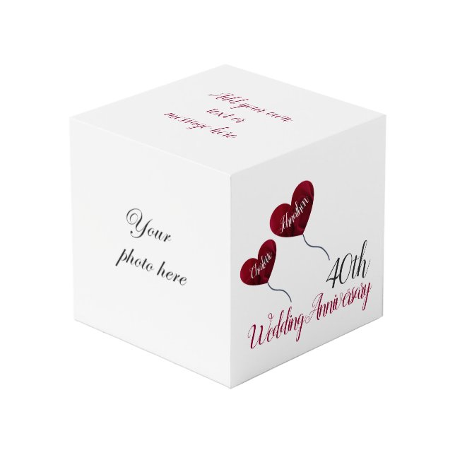 40th Ruby wedding anniversary red heart balloons Cube (Front Angled)