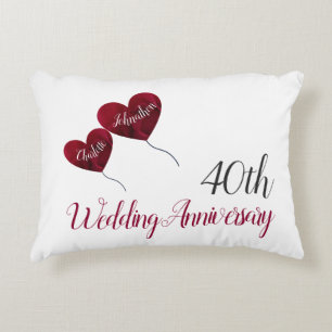 40th Ruby wedding anniversary red heart balloons Decorative Cushion