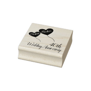 40th Ruby wedding anniversary red heart balloons Rubber Stamp