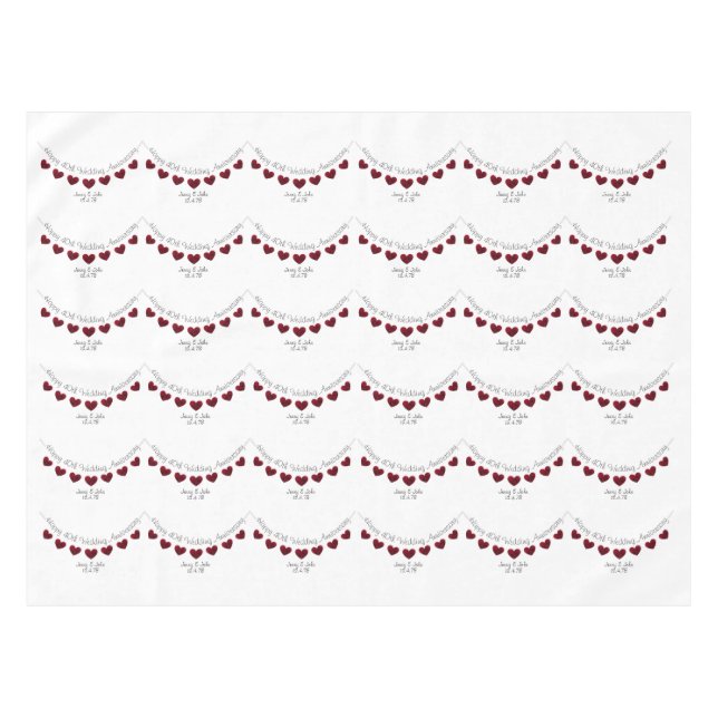 40th Ruby Wedding Anniversary red heart bunting Tablecloth (Front (Horizontal))