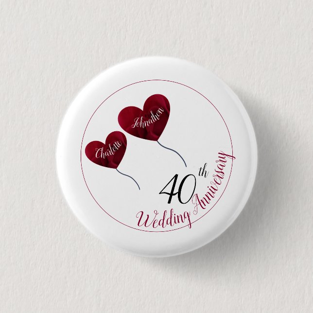 40th Ruby wedding anniversary red heart Magnet 3 Cm Round Badge (Front)