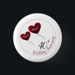 40th Ruby wedding anniversary red heart Magnet 3 Cm Round Badge<br><div class="desc">Personalised 40th Wedding Anniversary husband & wife gift button badge with rose red heart balloons. Perfect for couples celebrating their ruby wedding anniversary. The name of the husband & wife or mum and dad who are celebrating forty years can be customised and the number shown can also be changed, allowing...</div>