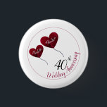 40th Ruby wedding anniversary red heart Magnet 3 Cm Round Badge<br><div class="desc">Personalised 40th Wedding Anniversary husband & wife gift button badge with rose red heart balloons. Perfect for couples celebrating their ruby wedding anniversary. The name of the husband & wife or mum and dad who are celebrating forty years can be customised and the number shown can also be changed, allowing...</div>