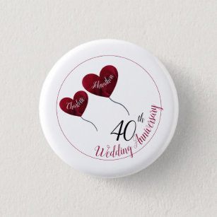 40th Ruby wedding anniversary red heart Magnet 3 Cm Round Badge