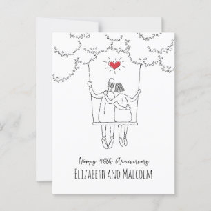 40th Ruby Wedding Anniversary Red Heart Swing Postcard