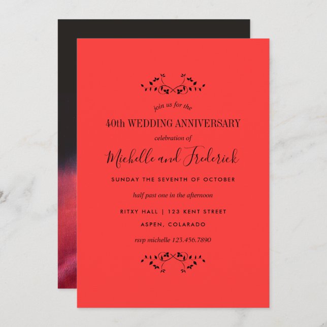 40th Ruby Wedding Anniversary Red Rose invitation (Front/Back)