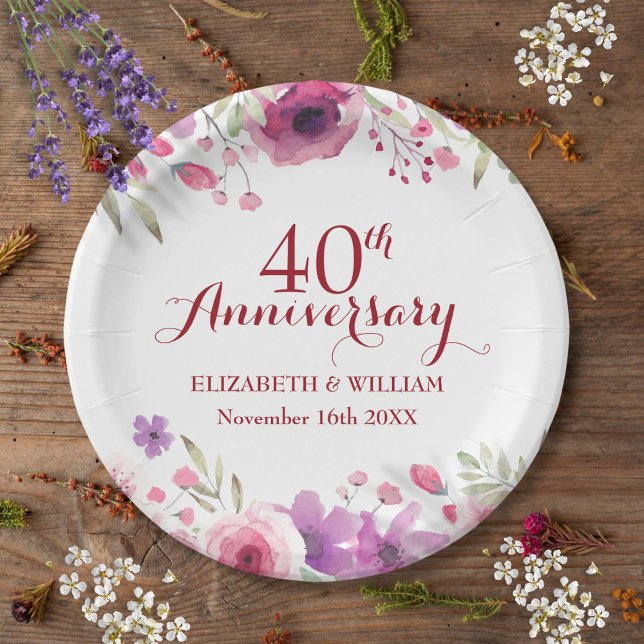 40th Ruby Wedding Anniversary Roses Floral Paper Plate (40th Ruby Wedding Anniversary Roses Floral Paper Plates)