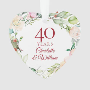 40th Ruby Wedding Anniversary Roses Garland Ornament