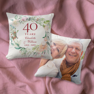 40th Ruby Wedding Anniversary Roses Garland Photo Cushion