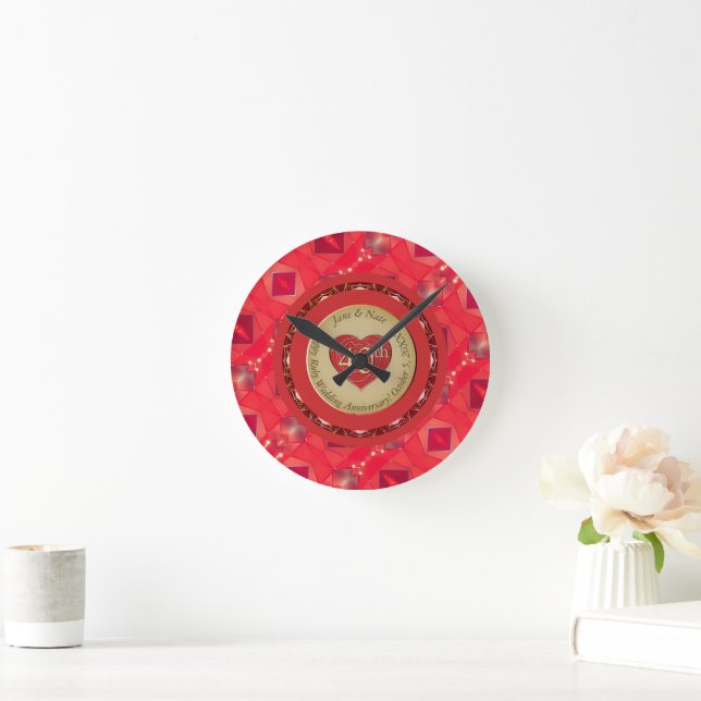 40th Ruby Wedding Anniversary  Round Clock (Home)