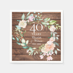 40th Ruby Wedding Anniversary Rustic Wood Napkin