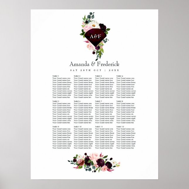 40th Ruby Wedding Anniversary Seating Poster (Front)