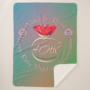 40th Ruby Wedding Anniversary Sherpa Blanket