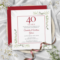 40th Ruby Wedding Anniversary Watercolor Greenery 