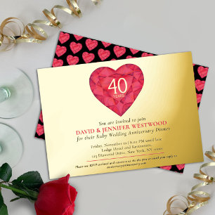 40th Ruby Wedding Anniversary watercolor heart 
