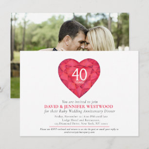 40th Ruby Wedding Anniversary watercolor heart Invitation