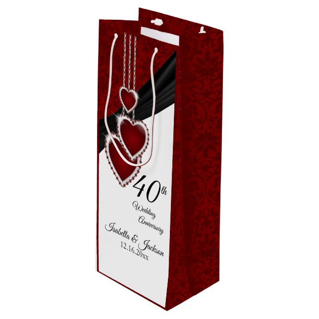 40th Ruby Wedding Anniversary - Wine Gift Bag (Front Angled)